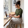 image:imageAcelitt Womens Summer Short Sleeve Knit Tops 2026 Spring Trendy Casual Crew Neck Color Block Sweater BlousesNavy Blue