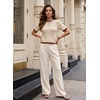 image:imageAcelitt Womens Summer Short Sleeve Knit Tops 2026 Spring Trendy Casual Crew Neck Color Block Sweater BlousesParchment