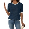 image:imageAcelitt Womens Summer Short Sleeve Knit Tops 2026 Spring Trendy Casual Crew Neck Color Block Sweater BlousesNavy Blue