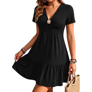 image:imageAcelitt Womens Summer V Neck Short Sleeve Dress SXXLBlack