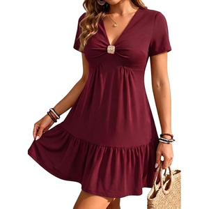 image:imageAcelitt Womens Summer V Neck Short Sleeve Dress SXXLRed