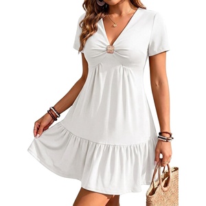 image:imageAcelitt Womens Summer V Neck Short Sleeve Dress SXXLWhite